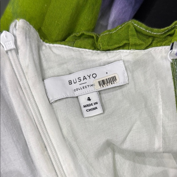 Busayo One Shoulder Ruffle Tie Dye Maxi Purple White and Green Dress - 4 - Picture 4 of 5